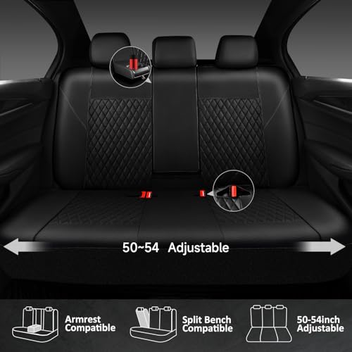 Image of CAR PASS Faux Leather Back Seat Cover, Universal Quilting Waterproof Bench Rear Seat Cover Universal car seat Cover Fit 95% Automotive Interior Covers for Sedans SUVs Vans Small Trucks, All Black