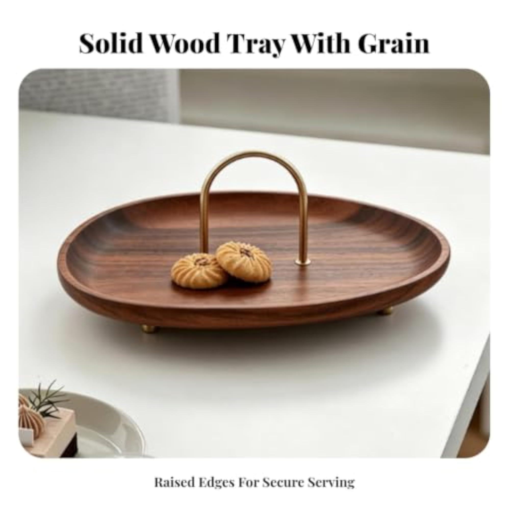 Compact Oval Wooden Tray with Metal Handles, Multi-Purpose