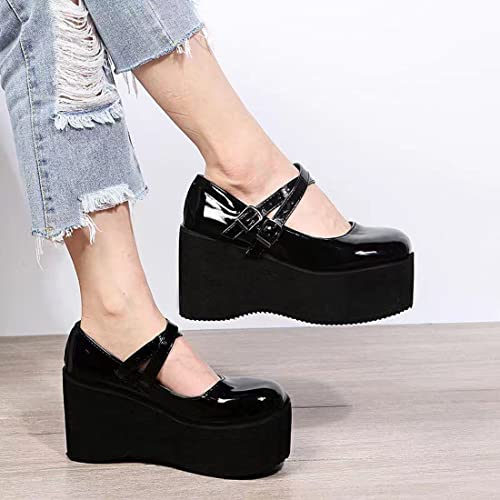Image of Ulalaza Women Mary Jane Dress Pumps Lolita Shoes Cute Platform Gothic Double Ankle Strap Round Toe Chunky Heel Uniform Pumps Shoes Perfect for School Party Business Work Dance Date Night Club