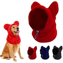 Dog Snood Winter Hood with Ear Protection, Fleece Neck Warmer for Dogs, Red, Medium
