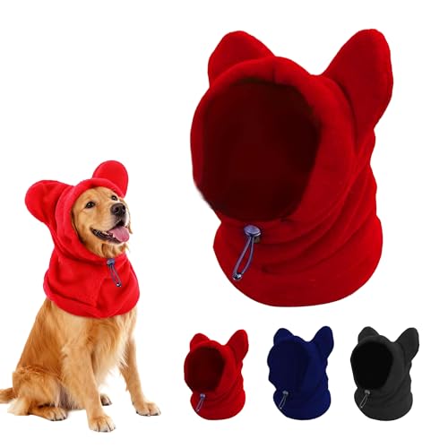 Dog Snood Winter Hood with Ear Protection Fleece Neck Warmer for Dogs (Red Medium)