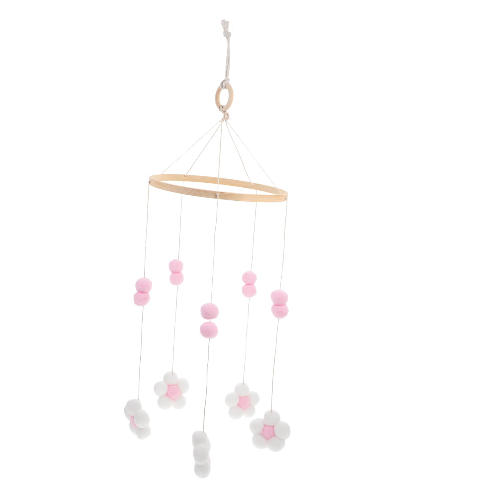ERINGOGO Nursery Mobiles Crib Mobile Arm for Girls for Baby Room Wool Ball Flower Wind Chime Decoration