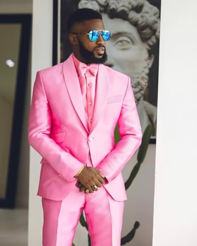Fashion Satin Suits for Men Shawl Lapel Prom Tuxedos 2 Pcs Coat Trousers Regular Fit Blazer Pants for Evening Party3