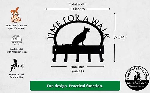 The Metal Peddler Pastor alemão sentado na hora de passear cabide de coleira e porta-chaves - Feito