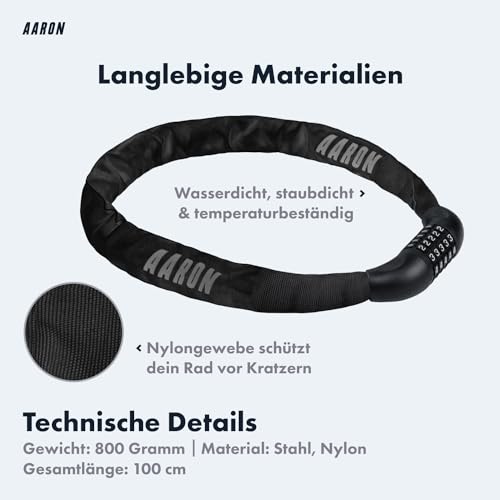 Motorrad Kettenschloss AARON Lock One mit Zahlencode und Stahlkette