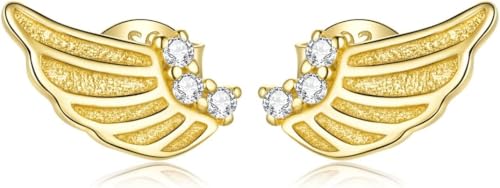 Boucle française 925 et boucles d'oreilles simples avec ailes dorées en cristal rond