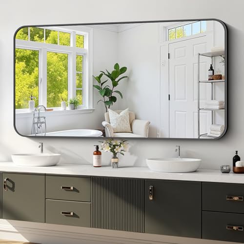 Koonmi Black Frame Bathroom Mirror 30x60 Tempered Glass
