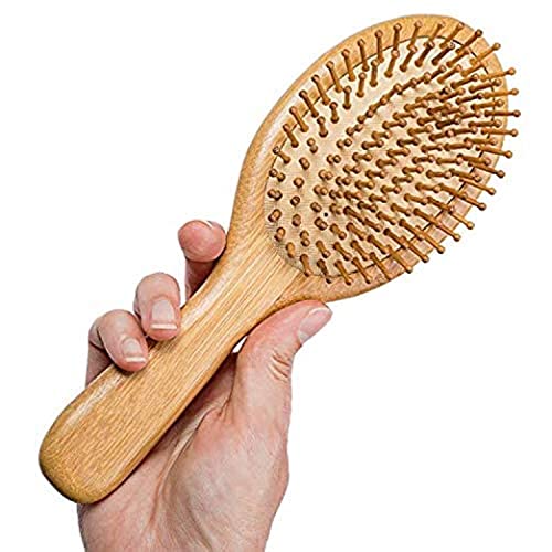 Huachi Wet Hair Brush Bamboo Detangling Brush Natural Wooden Paddle Organic Brush for Women Men Kids Scalp Massage Anti-Static Reducing Hair Breakage Adding Shine