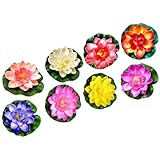 JECOMPRIS Flores de Loto Flotantes Artificiales 8 Piezas, Plantas Simuladas para Estanque y Piscina, Decoración de Jardín (, Loto)