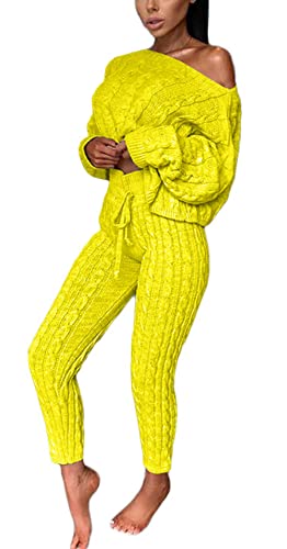 CHARTOU Women's Sexy One Shoulder 2 Pieces Outfit Chunky Cable