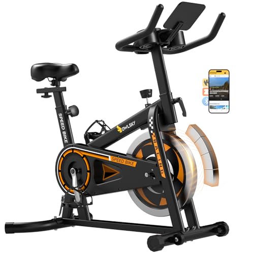 OWLSKY Exercise Bike with APP, Magnetic Resistance Indoor Cycling Bike, 300 lbs Capacity Quiet Stationary Bike for Home Gym Cardio Workout, Adjustable Seat & Tablet Holder