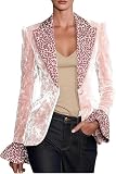 Abrigos de terciopelo de manga larga con solapa y cuello en V para mujer, con estampado de leopardo, chaquetas de traje de un solo botón, rosa claro, L