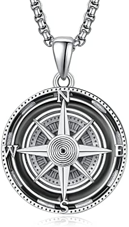 KINGWHYTE Kompass Halskette Herren S925 Sterling Silber Kompass A...