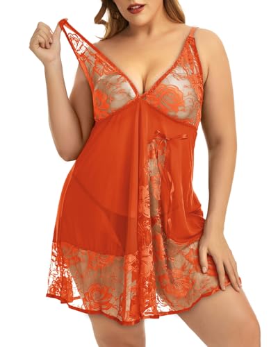 Image of Women's Lingerie Lace Babydoll Plus Size Sleepwear Nightwear Mesh Chemise