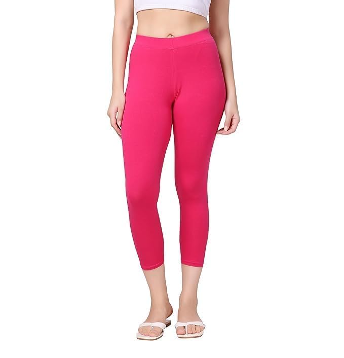 GIRLYZ Attire Premium Stretchable Cotton Capri Legging for Women | Suitable for Formal wear & Casual wear | High-End Elastic Makes. The Leggings Squat Proof .(Size Fit-Small to Large) (Pink)-picture-41