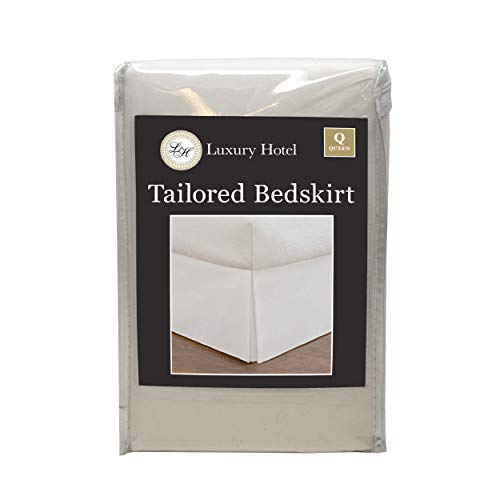 Lux Hotel Microfiber Tailored Style Bed Skirt With Classic 14 Inch Drop Length, Queen, Ivory #TOP6