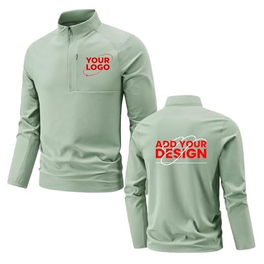 WUWWUT Personalised Men's Half Zip Top Custom Logo Long Sleeve Athletic Shirt Breathable Quick-Dry Pullover Sweater for Running Golf, Green, XL