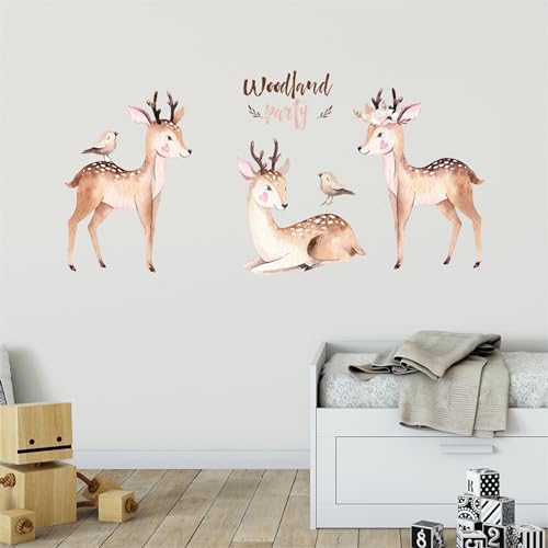 Cute Fawns and Bird Sika Deer Vinilos Decorativos Woodland Party