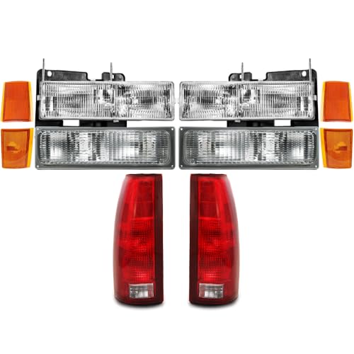 EPIC LIGHTING OE Spec-B Replacement Halogen Headlights Signal Lights Side Markers Tail Lights Silver Trim Compatible with CHEVROLET GMC 92-93 BLAZER SUBURBAN YUKON 90-93 C/K TRUCK - 10-Piece Combo