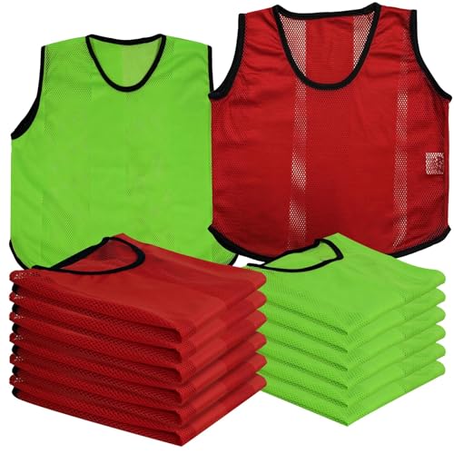 A2Z 12 Pack Sports Training Mesh Bibs Lightweight Comfortable - Bibs 760 6Green/ 6Red 9-14