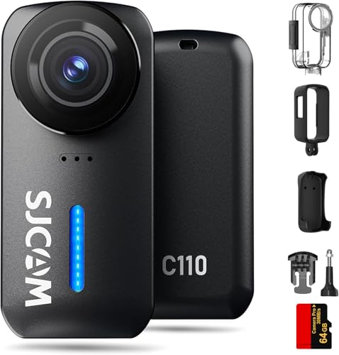 SJCAM C110 64GB Pocket �{�f�B�J�����b4K 200���A���B�e�Ή��b�����^�A�N�V�����J���� Vlog�p�b��u���␳ 8�{�Y�[���b30m�h�� �E�F�A���u���J�����b135°�L�p f/2.0�����Y�b�o�C�N/���s/����B�e�p�b���C�}�E���g