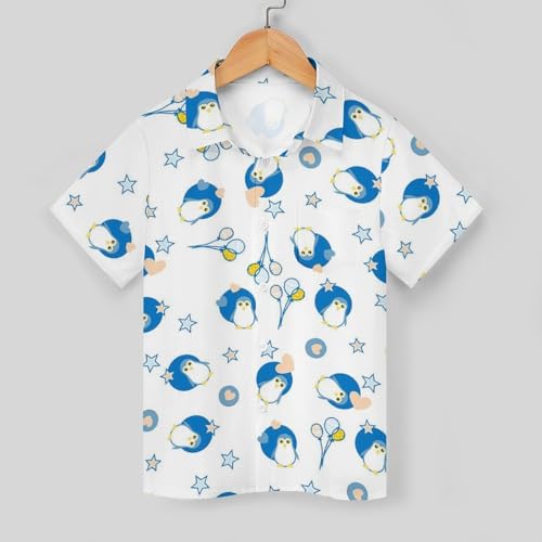 Boys Penguin Hawaiian Shirt Short Sleeve Casual Button Down Shirts Cute Summer Beach Shirts Tops for Kids Teens3