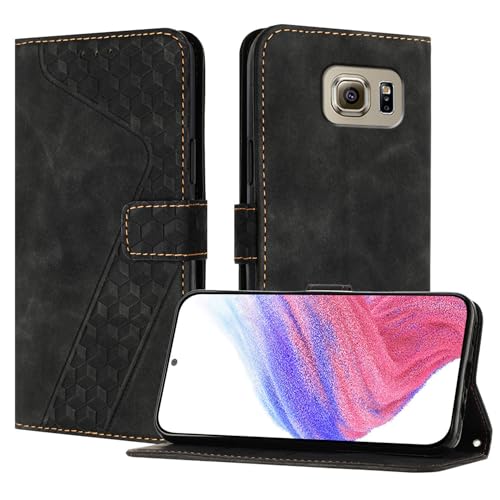 OKZone kompatibel mit Samsung Galaxy S6 Hülle, PU Leder Handyhülle Tasche Wallet Schutzhülle Flip Cover Klappbar Etui mit Magnet Kartenfach TPU Lederhülle(Schwarz)