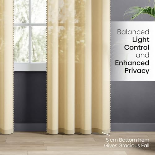 Image of haus & kinder Sheer Door Curtains 7 Feet Long Pack of 2 Door Curtains, 7 Feet Curtains for Door, Light-Filtering & Breathable (Luma Cream, 114x213cm)