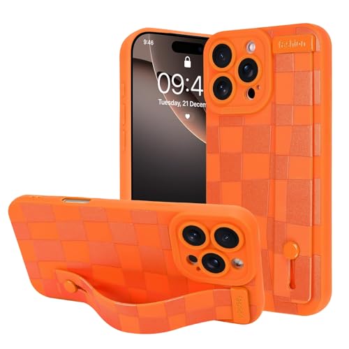 OOK Designed for iPhone 16 Pro Max Case with Strap Stand, Orange Checkered - image 1