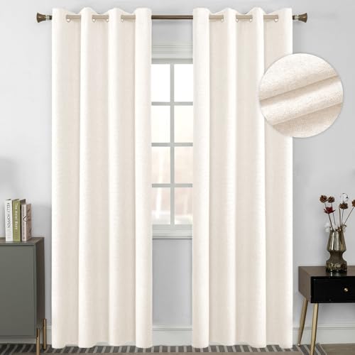 Lista de Cortinas de paneles - los preferidos. 42 NANWEI Lino Cortinas Blackout con Aislamiento Térmico, 100% Blackout y Ojal Superior Cortina para Recámara y Ventana de Sala, Capa Trasera de Revestimiento Gris, 2 Paneles, 132 x...
