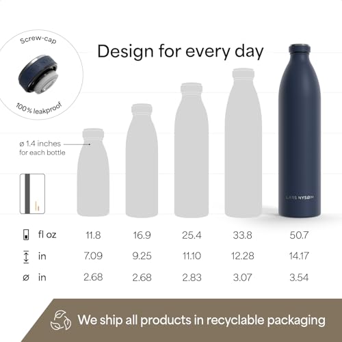 Image of LARS NYSOM Stainless Steel Insulated XL Water Bottle 12oz 17oz 25oz 34oz 51oz | Insulated Thermo Flask for Hot and Cold Beverages | Leakproof Drinking Bottle (Midnight Blue, XL 50.7oz)