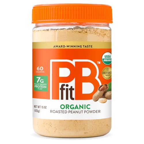 Image of PBfit 15 Ounce Organic Peanut Butter Powder, Powdered Peanut Spread from Real Roasted Pressed Peanuts, 7g of Protein 7% DV, Gluten-Free, 60 calories, 87% less fat (Pack of 1)