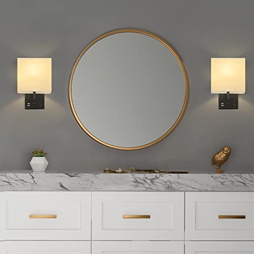 Black Wall Sconces Set of 2, Bedside Wall Lights for Bedroom, Plug in Wall Sconce with USB Ports and Outlets, Modern Wall Lamp for Mirror Kitchen Living Room Hallway, E26 Base (LED Bulbs Included) by OYEAL - Used condition - Image 7