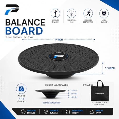 Image of Adjustable Balance Board for Core Training & Fitness - 17x17 Wobble Board with Anti-Slip Rubber Base & Carry Case, Black - Exercise Equipment for Stability, Physical Therapy & Workout