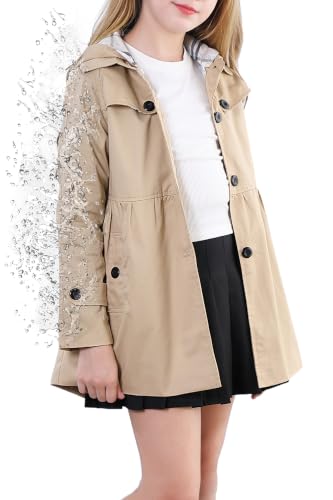 Image of Cromoncent Girl's Rain Jackets Waterproof Hoodie Trench Coat Cute Dress Coat Outerwear, 3-12 Years