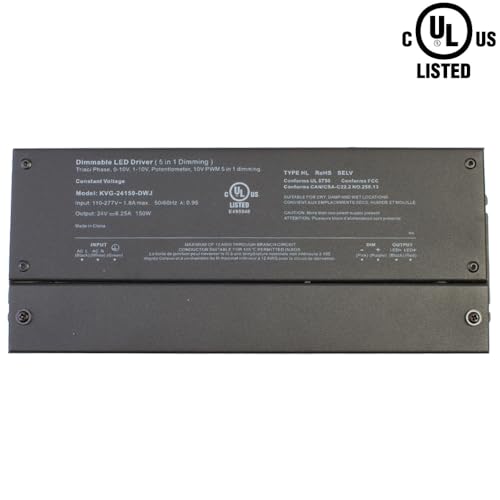 Image of Dimmable LED Driver, UL Listed 24v 150w Triac 0-10v ELV /MLV /AC 110v - 277v to DC 24v Transformer Compatible with Lutron, Leviton dimmers