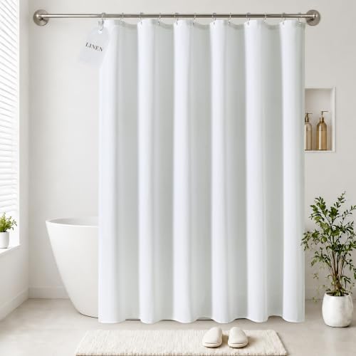 Jowels White Linen Fabric Shower Curtains for Bathroom, 72x78