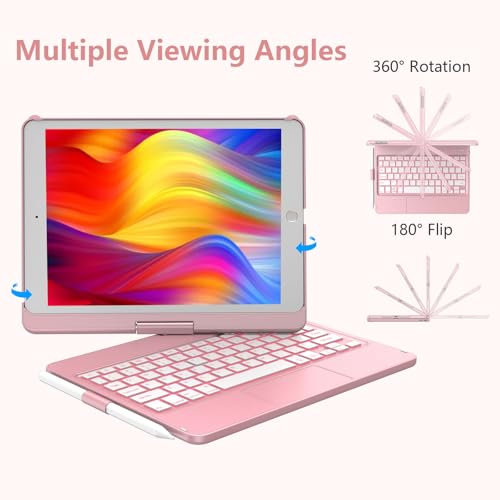 KBCASE Étui avec clavier tactile pour iPad 9e/8e/7e génération, or rose – vue 3