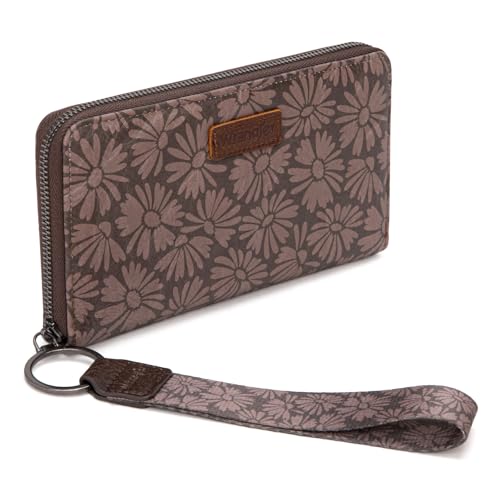 Wrangler Wallet Women Coffee Daisy Wallets, Card Cases & Money Organizers Large Capacity Phone Wristlet Wallet Ladies Female Coffee Bifold Clutch Wallets with Smooth Zipper and ID Window by Wrangler - Used condition - US$20.99