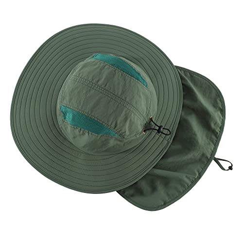 Image of Home Prefer UPF 50+ Mens Wide Brim Fishing Hat with Neck Flap Sun Hat for Men Women Sun Protection Cap
