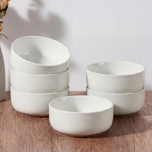 E-far Cereal Bowls Set of 6, 27oz Ceramic Deep Soup Bowls, Speckled White