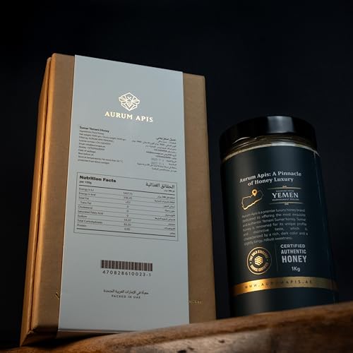 Image of Aurum Apis Raw Yemeni Sumar Honey, 100% Raw Unfiltered Pure Honey, Hand Harvested Organic Honey, Non-GMO, Rich in Nutrients & Energy Source, Respiratory Relief, Certified Thick Honey - 1kg Honey Jar