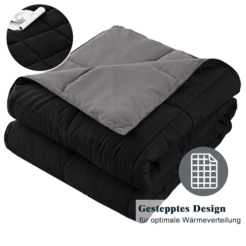 HIG 4-teiliges Bettdecken-Set: 2X Decken 135x200 cm + 2X Kissenbezüge 80x80 cm – Oeko-TEX zertifizierte Schwarze Steppdecken… – Ansicht 6