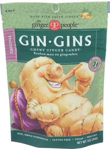 GIN GINS Original Ginger Chews – Natural Fresh Ginger Candy by The Ginger People – Individually Wrapped Healthy Candy – Original Flavor – 3oz Bag (Pack of 1)