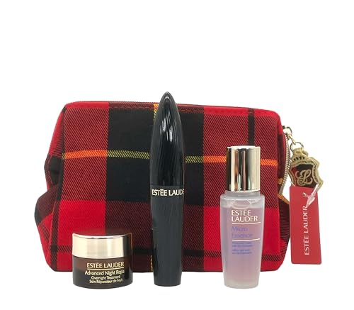 Estee Lauder – Neceser de maquillaje, neceser, neceser, neceser, neceser, neceser, neceser con máscara Turbo Lash 01 Black y Nutritious Melting Soft Cream, rojo, Neceser de maquillaje