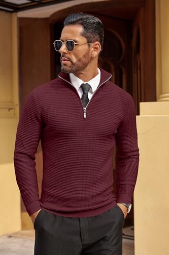 COOFANDY Men's Quarter Zip Sweaters Slim Fit Lightweight Cotton Knitted Casual Mock Neck Pullover Sweaters2