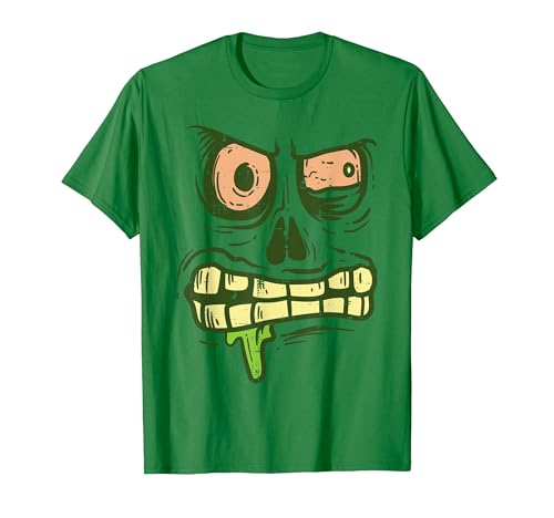 Grünes Zombiemon-Gesicht, gruselig, gruselig, Halloween Jungen Kinder T-Shirt
