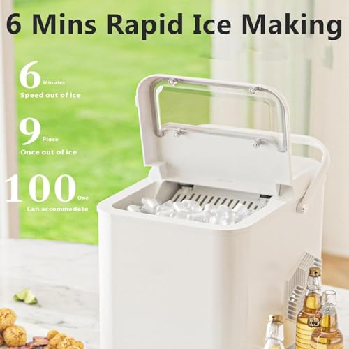 HYYKEJI Tragbare Eiswürfelbereiter, vollautomatische Eiswürfelmaschine, mit Selbstreinigung, 9 Eiswürfel in 6 Minuten, 2 Eisgrößen, für Haus/Wohnwagen/Büro/Bar