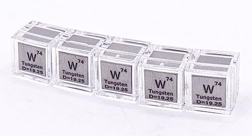 Image of 0.39 inch 10mm Tungsten Wolfram Metal Cube W up to 99.9% Pure Periodic Table Element Engraved Density Collection Science Education Display Block Cube + Acrylic Case Box - 1PC