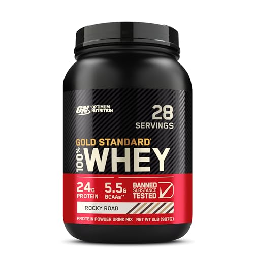 Image of Optimum Nutrition (ON) Gold Standard 100% Whey Protein Powder 2 lbs, 907 g (Rocky Road) for Muscle Support & Recovery, Veg, Primary Source Whey Isolate